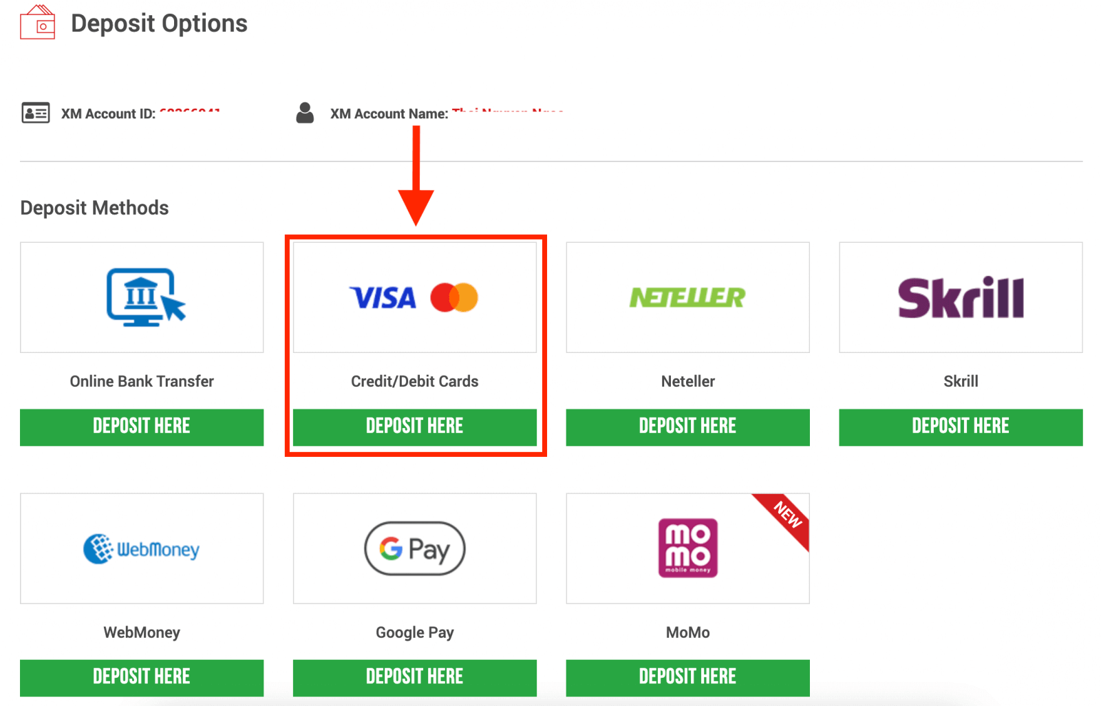 Depositi ho XM ho sebelisa likarete tsa mokitlane / Debit Depositi ho XM ho sebelisa likarete tsa mokitlane / Debit