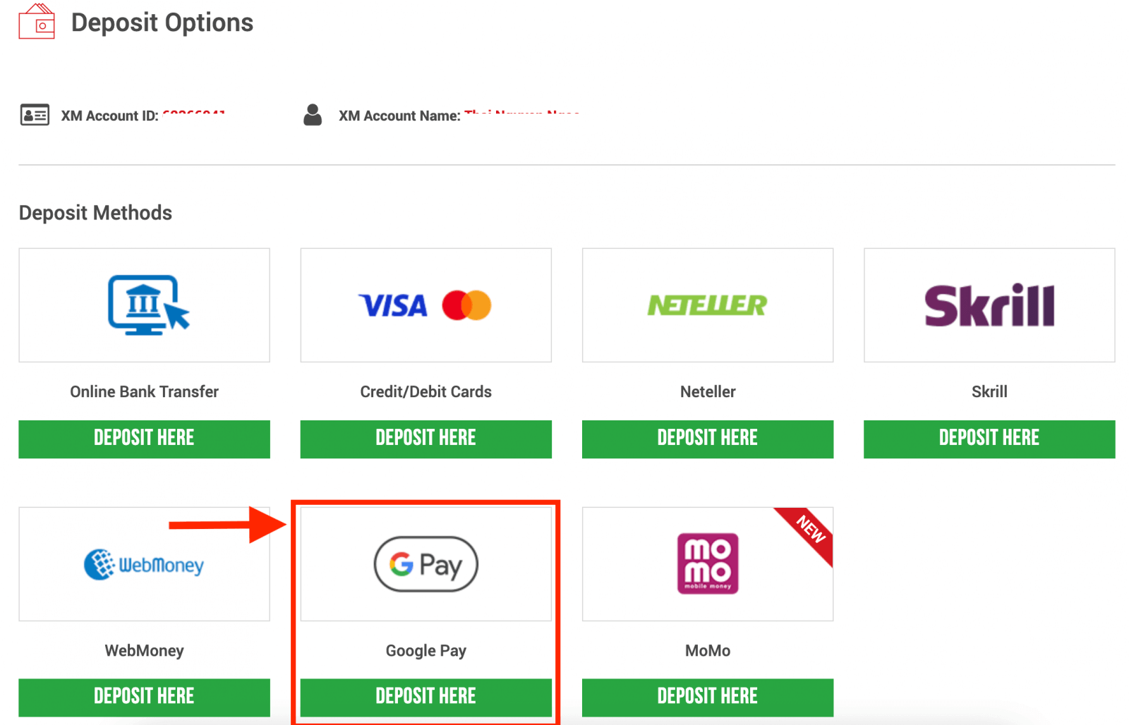 ដាក់ប្រាក់លើ XM ដោយប្រើ Google Pay ដាក់ប្រាក់លើ XM ដោយប្រើ Google Pay