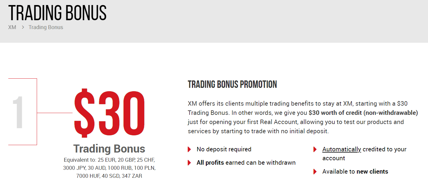XM Deposit Trading Bonus - $ 30 XM Deposit Trading Bonus - $ 30